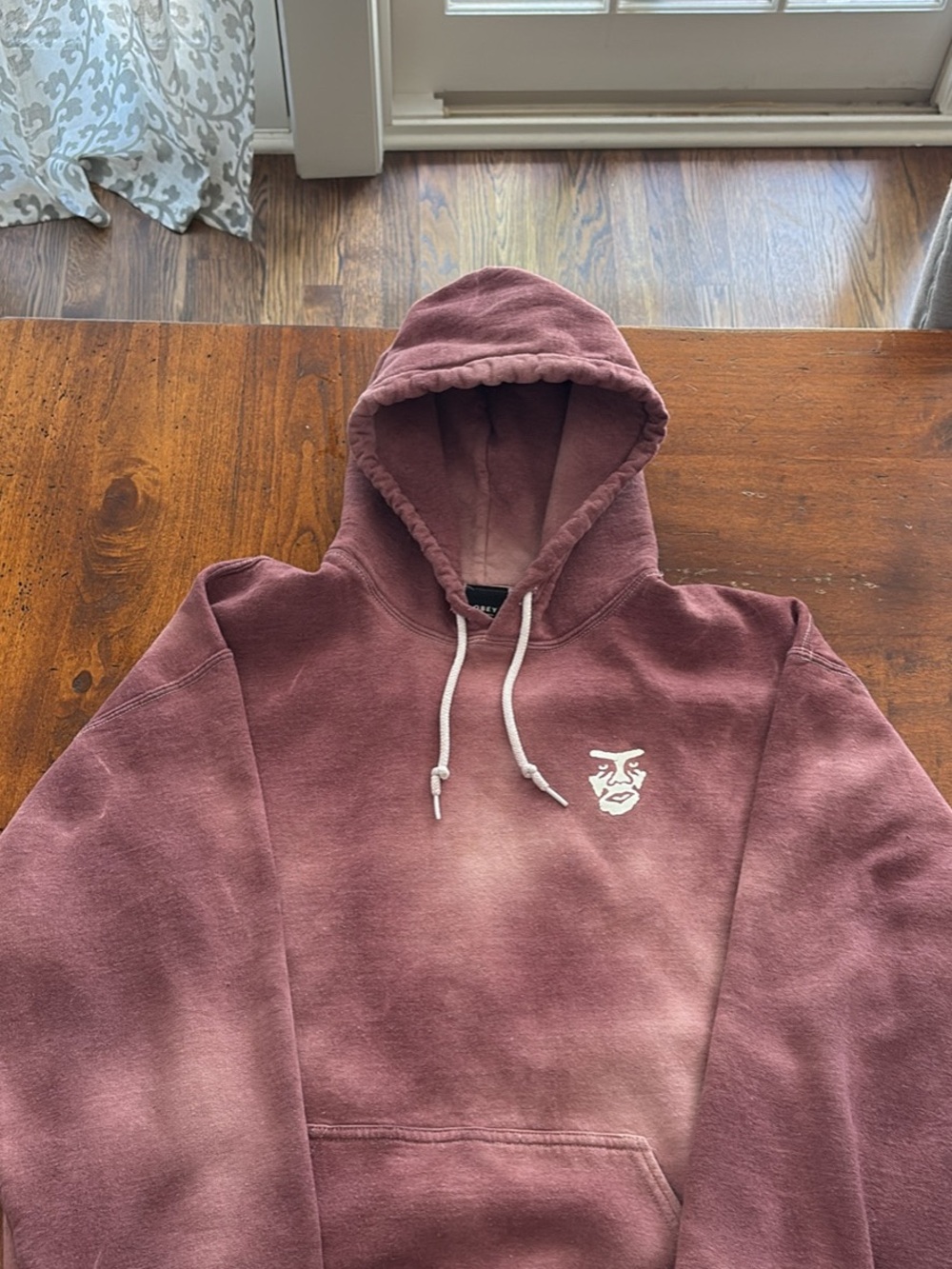 Obey Men's Dusty Rose Crewneck Hoodie with Small Face Logo